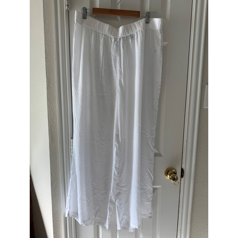 Lands End 1X White Wide Leg Pants Modal Pull On Resort Beach - Picture 2 of 7